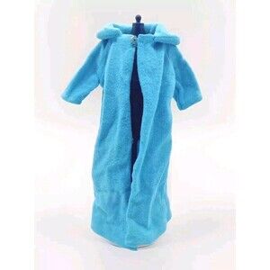 Vintage 1960s? Barbie Mod? Clone? Blue Long Robe Housecoat Jacket Silver Snaps